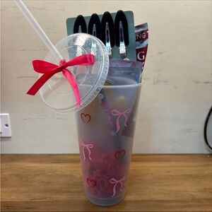Heart and Bow Plastic Cup with Straw